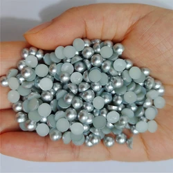 Assorted Sizes Multicolor ABS Half Round Plastic Pearl Flat Back Rhinestones for Nail Art and Jewelry Crafting (Light gray)