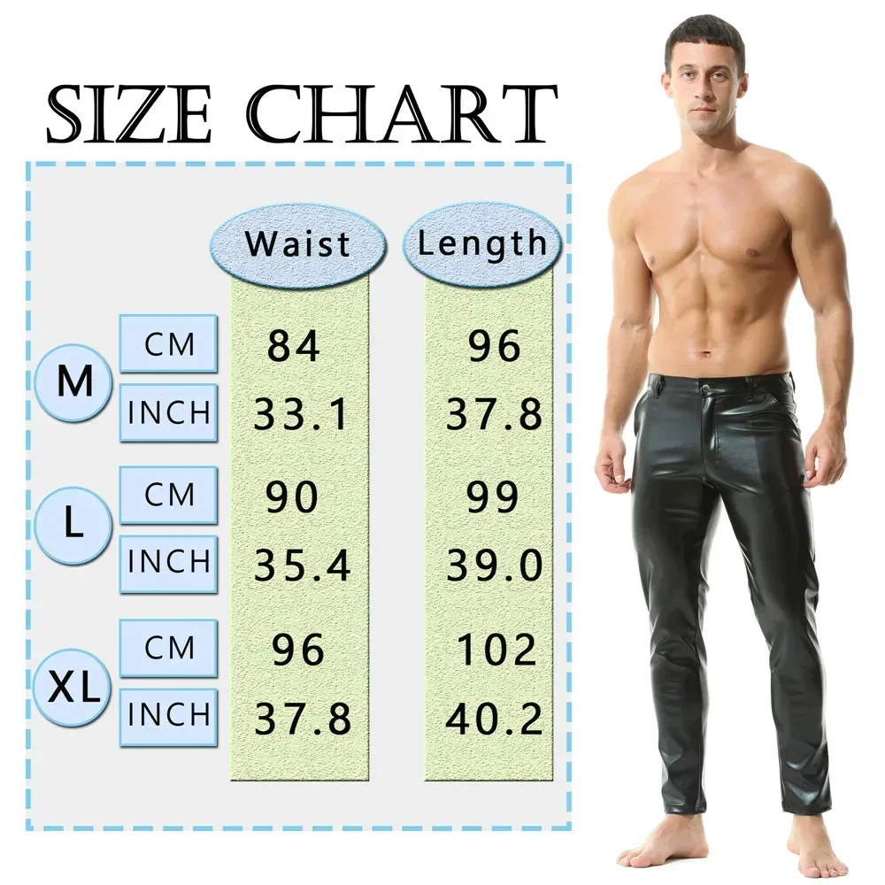 Men Fashion Rock Style PU Leather Pants Man Faux Leather Slim-fit Motorcycle Trousers Leather Pant Bikers Trouser Nightclub Wear