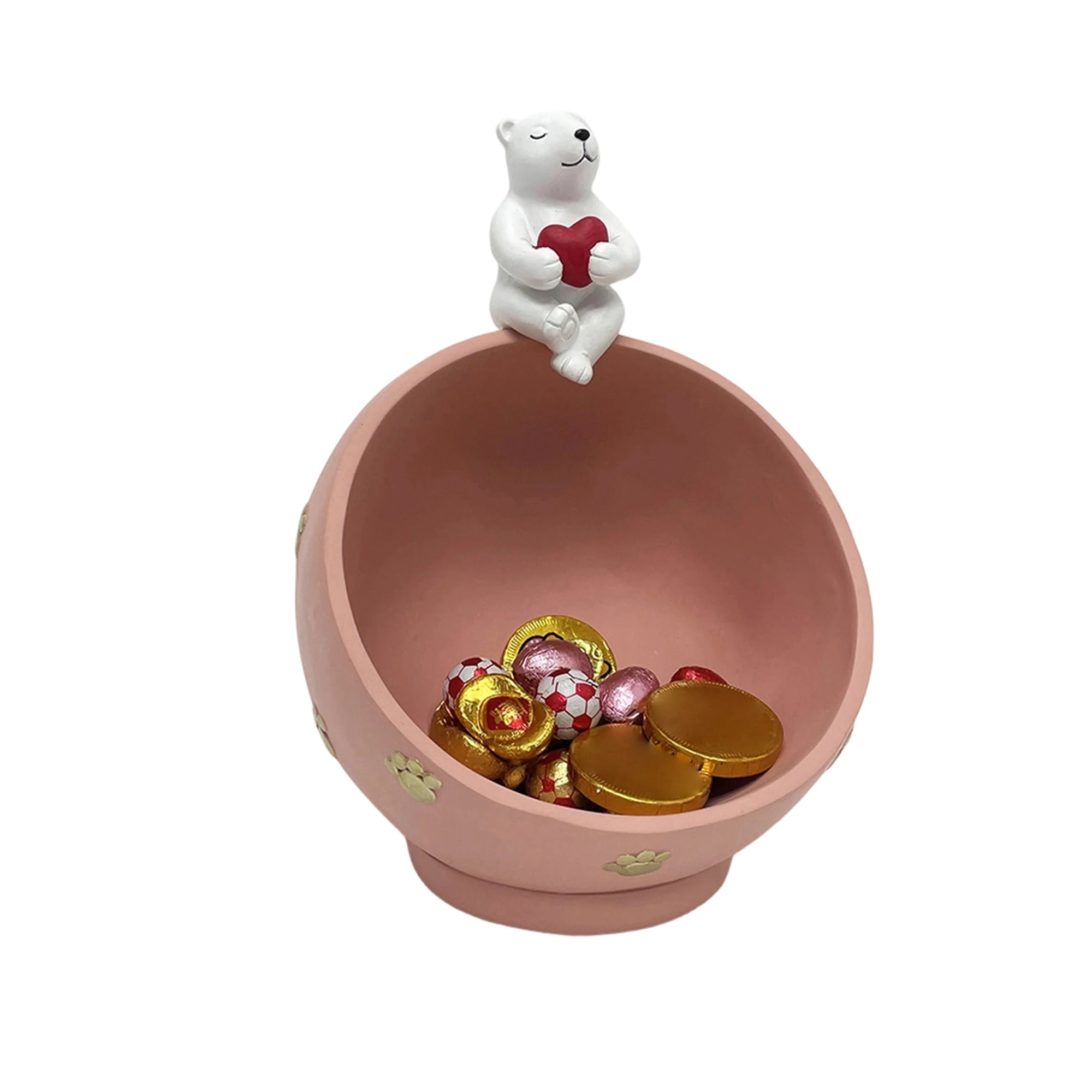 Valentine s Day Love Heart Shaped Jewelry Tray Resin Bear Figurine Decorative Candy Dish Table Centerpiece for Home Party