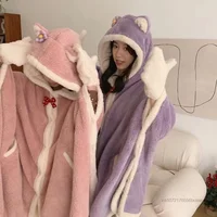 Disney Cartoon StellaLou Plush Bathrobe Autumn Winter Women Coral Fluffy Cape Shawls Y2k Friends Kawaii Soft Homewear Hooded 2