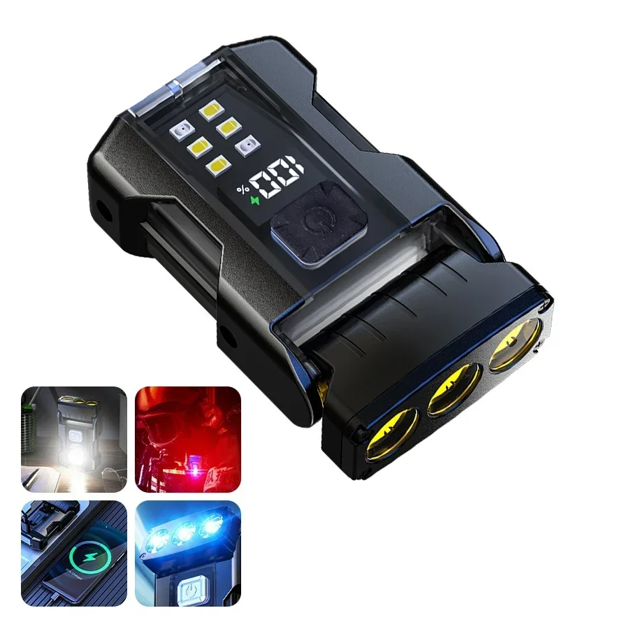 مصباح يدوي LED محمول، بطارية مدمجة من النوع C، ضوء...