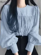  ZANZEA Women Tops Tunic Long Sleeve Blouse Blusa Femininas 2022 Spring Autumn Casual Solid Pleated Shirt Oversized Chemise Mujer 