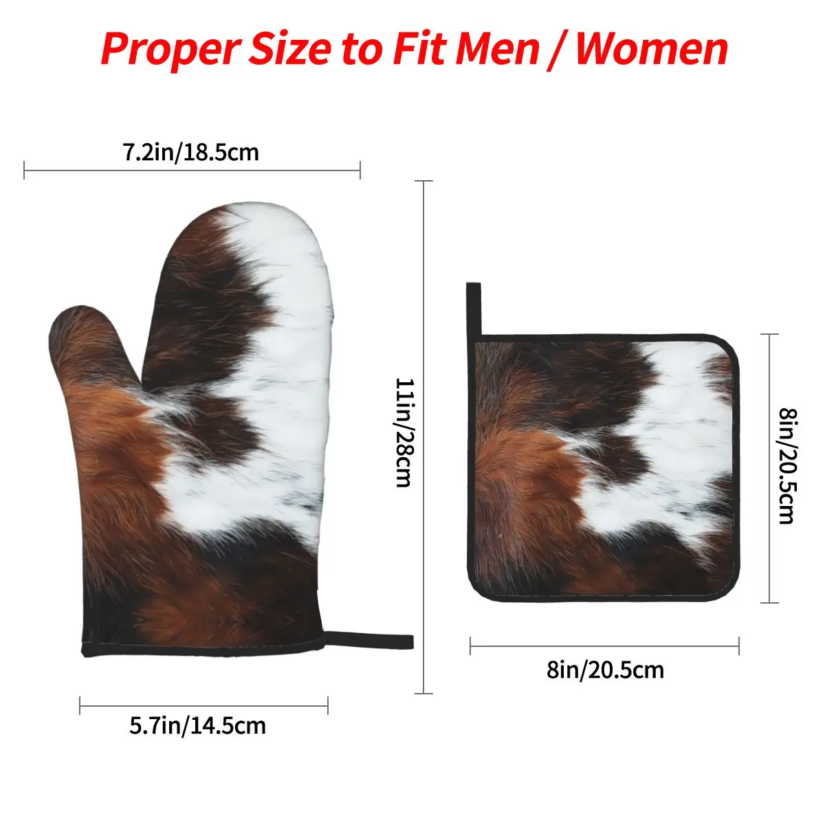 Scottish Highland Cow Cowhide Texture Oven Mitts and Pot Holders 4pcs Sets Kitchen Gloves Potholders for Cooking Baking Grilling