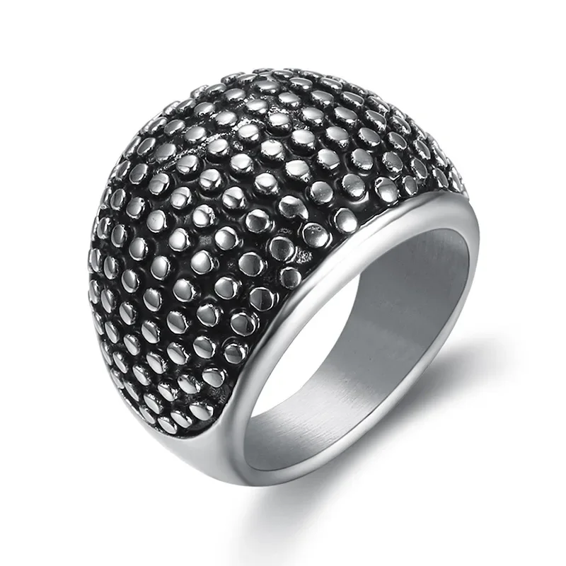 

CHUANGCHENG fashion personality retro minimalist style round pockmarked men's stainless steel ring size 7-13