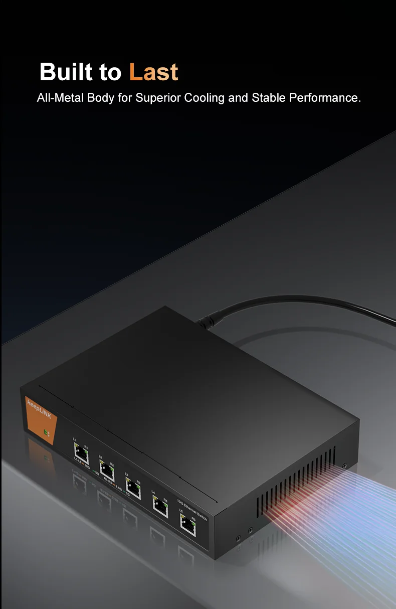 Sec3f2921938141188015158ebadfc160O KeepLiNK 5 Port 10Gb Unmanaged Ethernet Switch Desktop/Wall-Mount Plug and Play Sturdy Metal Casing