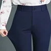 Spring Autumn Casual Button Elastic Mid Waist Black&Navy Blue Straight Trousers Office Lady Quick Drying Suit Pants Female 1