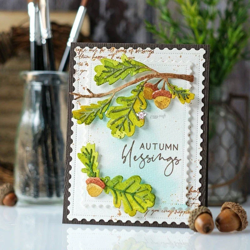 Mmao Crafts Metall- und Stahl-Stanzformen, neue Eichelblätter, Zweige, Scrapbooking, Papier/Fotokarten, Prägestempel