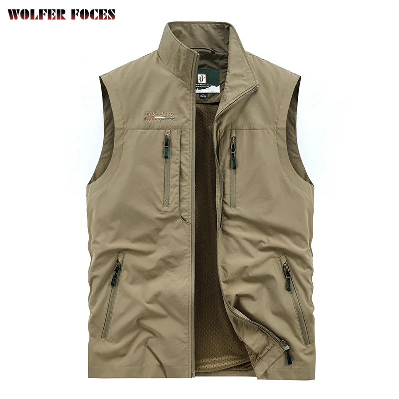 

Multi-pocket Vest Hunting Male Work Summer Men's Clothes Mesh Tactical Military Golf Embroidered Coat MAN Sleeveless Jacket Best