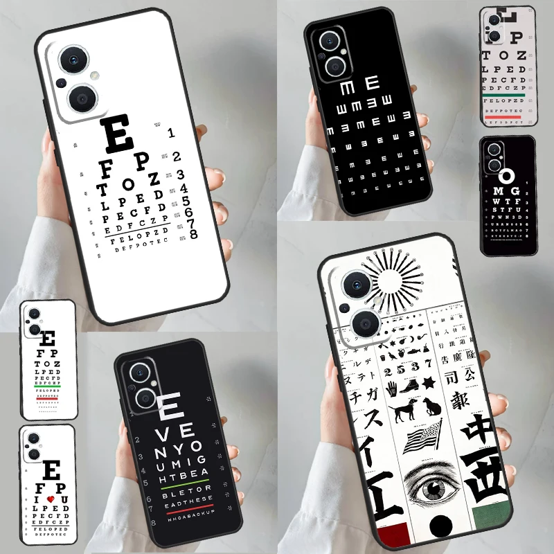Vision Test Chart Case Per Oppo Reno 8 7 Lite 6 5 4 3 8T 2Z 4Z 5Z Find X5 X3 X2 Lite Neo X6 Pro Cover Posteriore