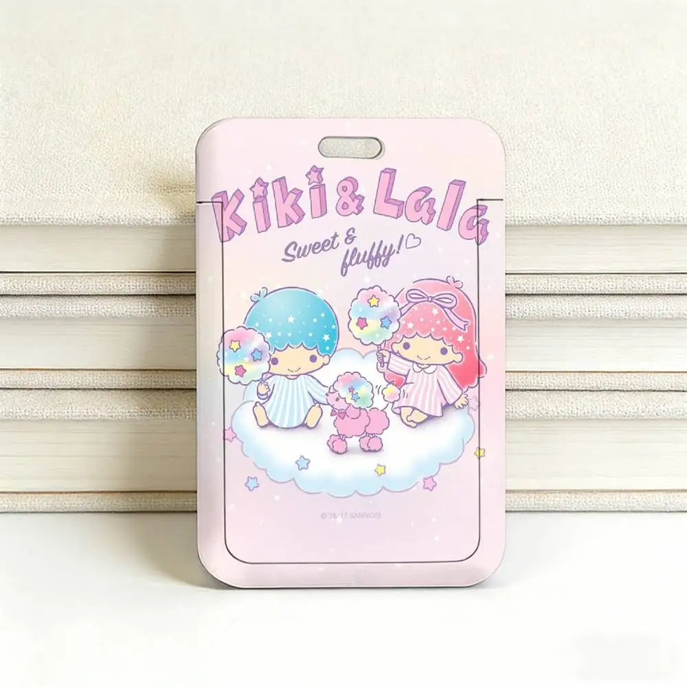 L-Little Twin Stars 플라스틱 ID 카드 커버가 있는 부드러운 목걸이용 끈, 가벼운 직원용 업무용 패스 홀더, 내구성이 뛰어난 배지 케이스.