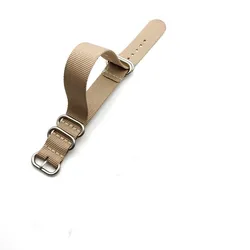Premium Nato Nylon Canvas Watch Strap - Blue, Green, and Black with 5 Ring Buckle - 22mm (Khaki)