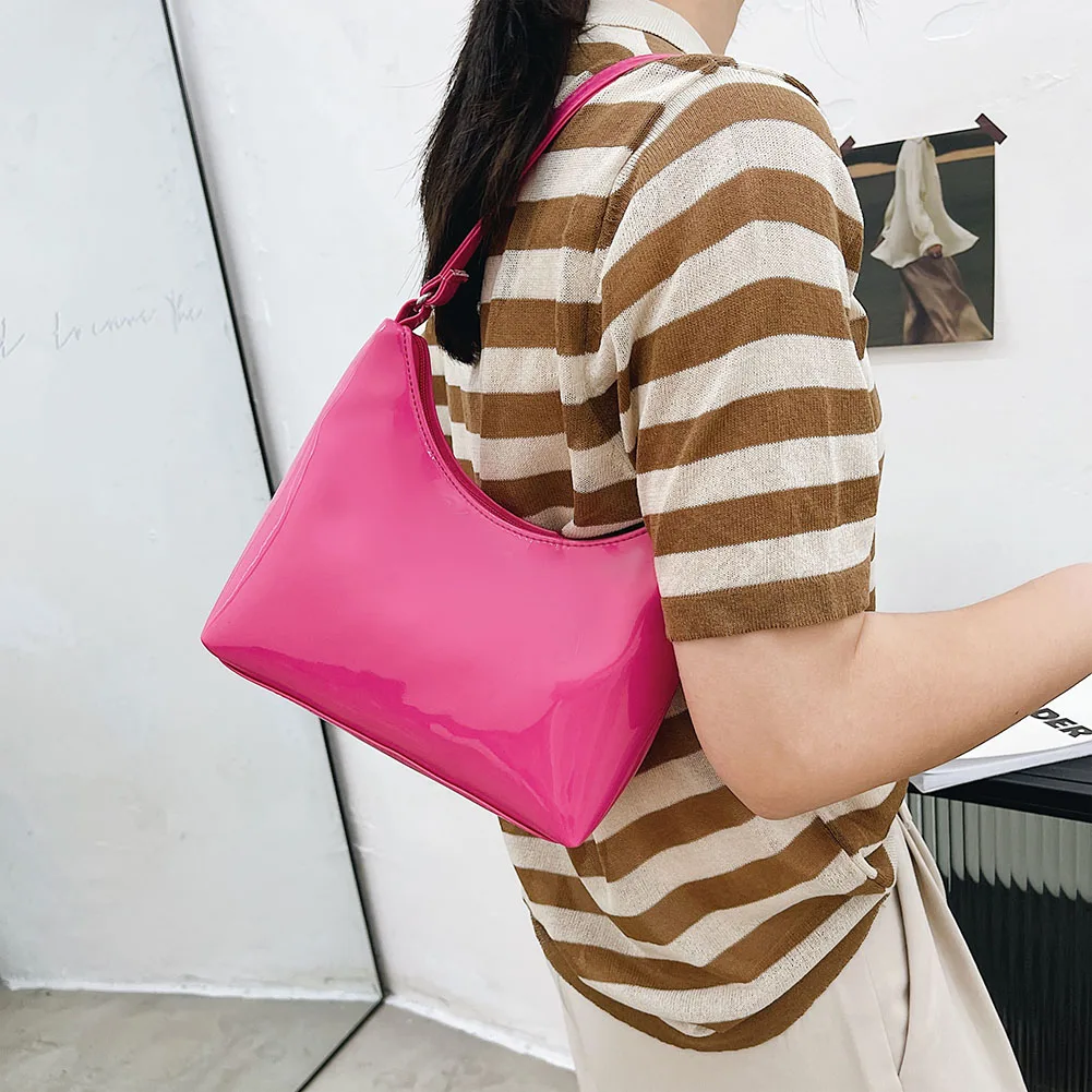 Vintage Women 's Bag Patent PU Leather Shoulder Underarm Bag Casual Solid Color Hobos Purse Pure Color Zipper Designer Handbags 