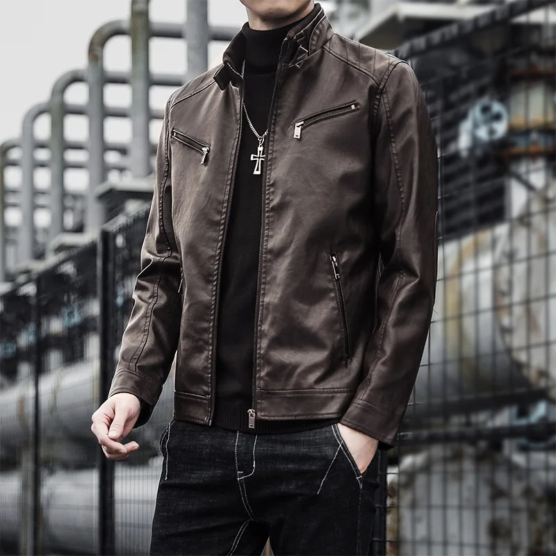 Spring Leather Jacket Men 2024 Version Trendy and Handsome Youth High-end Jacket Leather Men Spring and Autumn Men