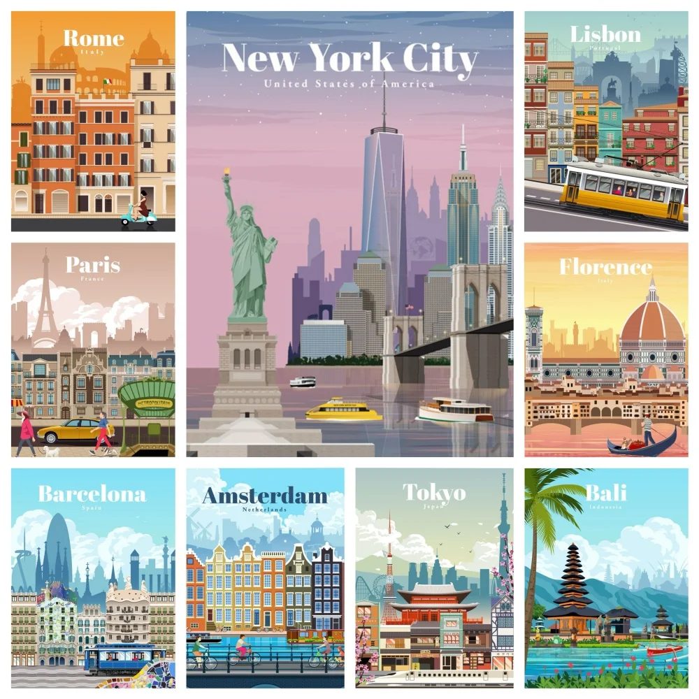 Landscape Diamond Painting Personalized Cities Around The World Full Round Drill Mosaic Embroidery Cross Stitch Kit Home Decor