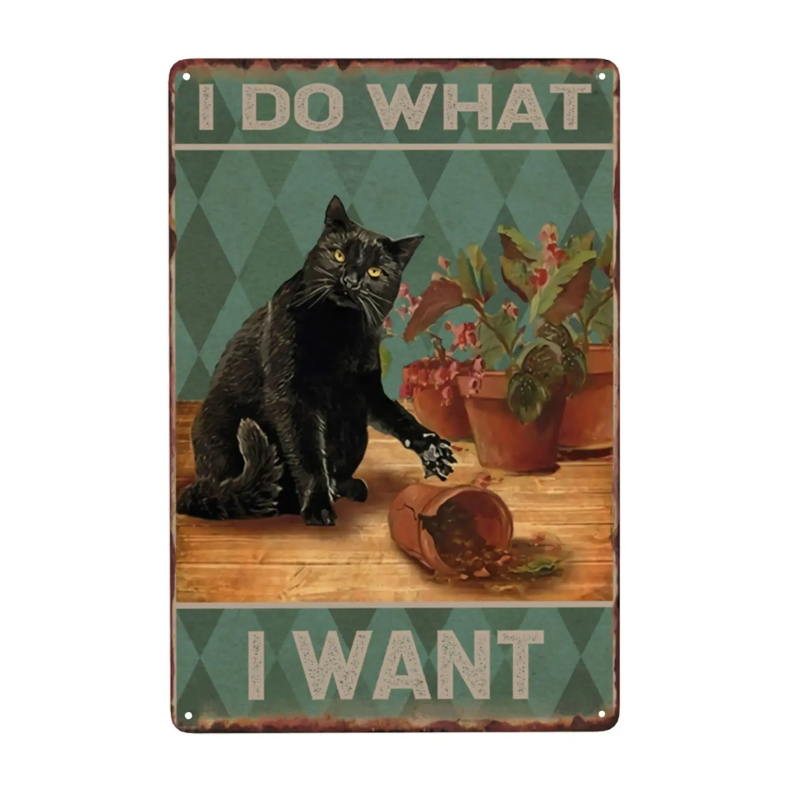 

I Do What I Want Metal Signs Vintage Black Cat Wall Decor for Home Room Funny Retro Tin Plaque Gift 12"x8" Inch