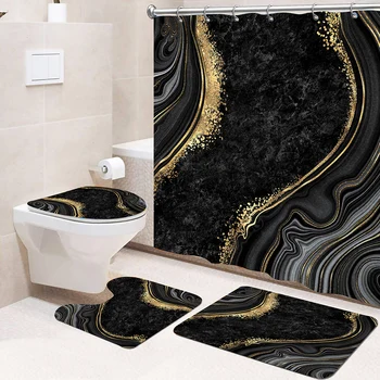 4-Piece Bathroom Mat & Shower Curtain Set 1