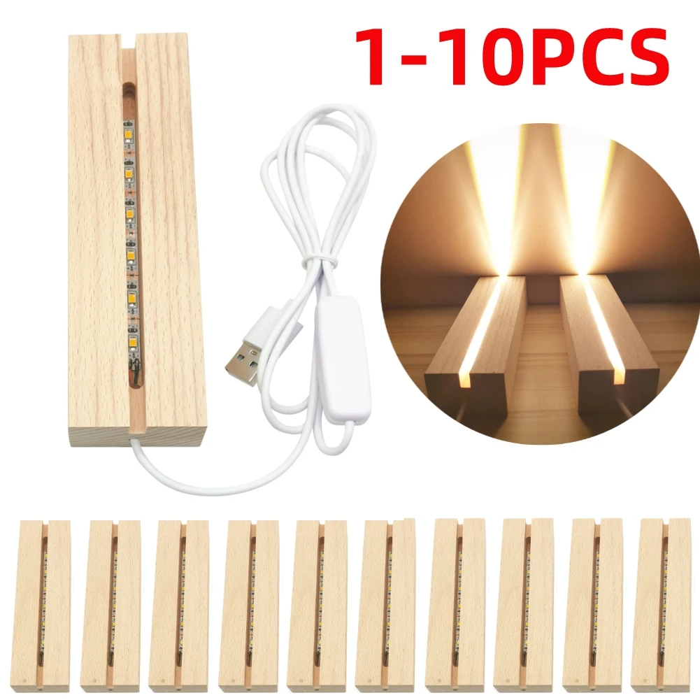 1-10pcs-Creative-LED-Wood-Display-Base-Rectangle-Crystal-USB-Lighted ...