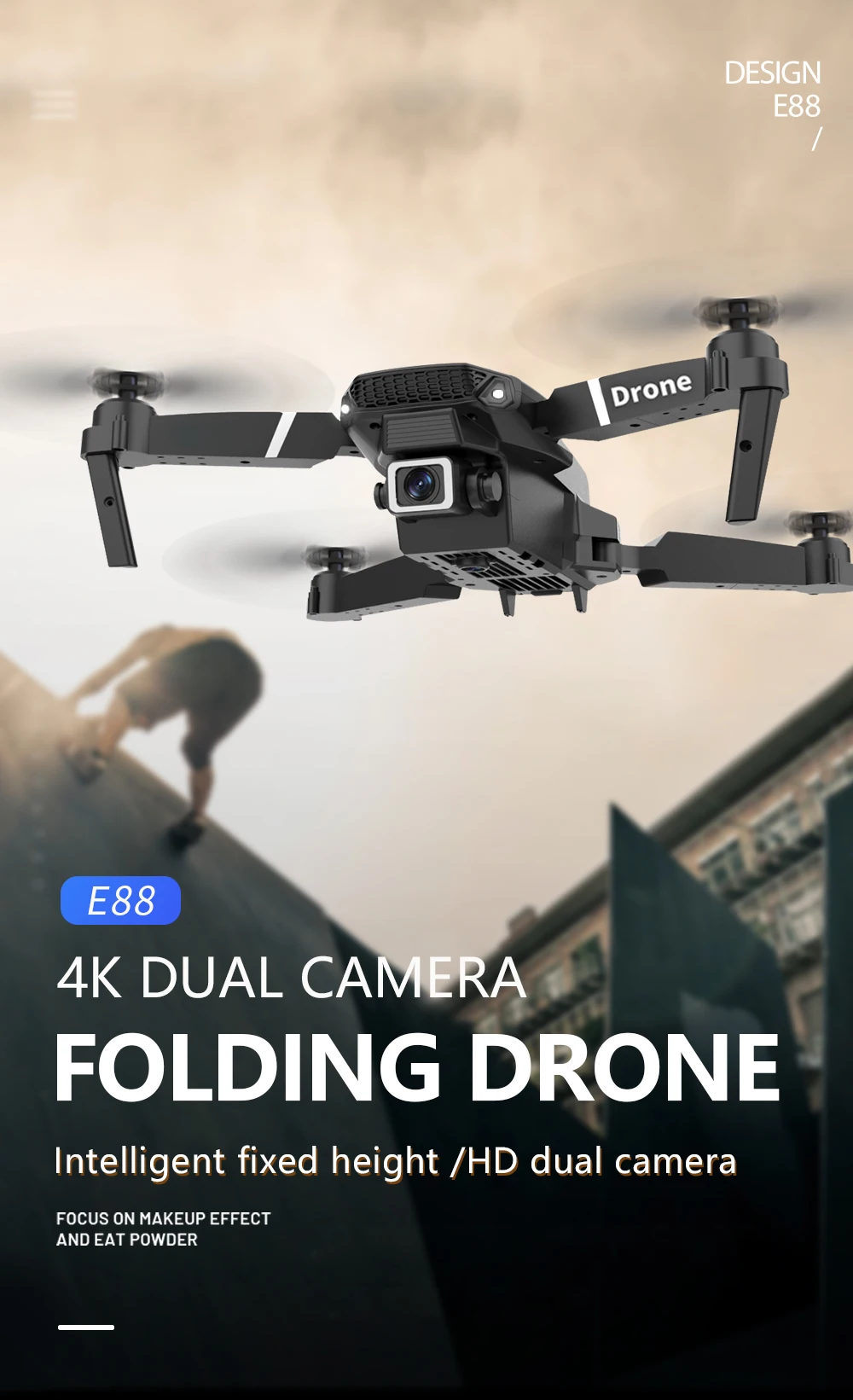 Professional E88RC Mini Drone 4K HD Camera WiFi FPV 360° Air Free Rotation Foldable Aerial Gesture Camera RC Helicopter Gift