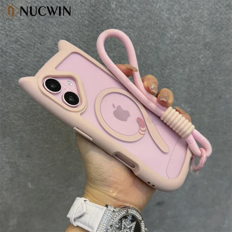 3DCatEarCuteLanyardMagneticTransparentCaseForiPhone171615141312ProMaxPlusMini17WristbandClearMagsafeCover-AliExpress202192403