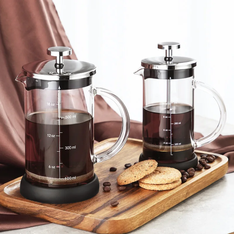Cafetera de prensa francesa, cafetera Manual de 350ml/600ml, filtro de café  de vidrio resistente al calor, máquina de café portátil de mano