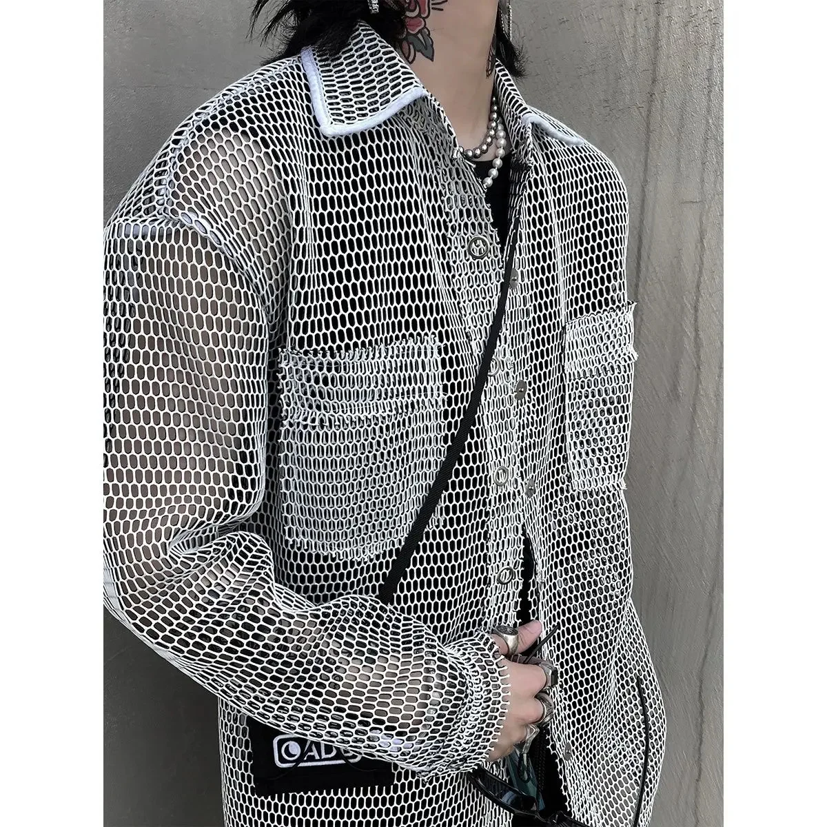 

Goth Hip Hop Men Long Sleeve Sunscreen Mesh Oversized Harajuku Blouse Streetwear Casual Vintage Tops Loose Y2k Women Shirt