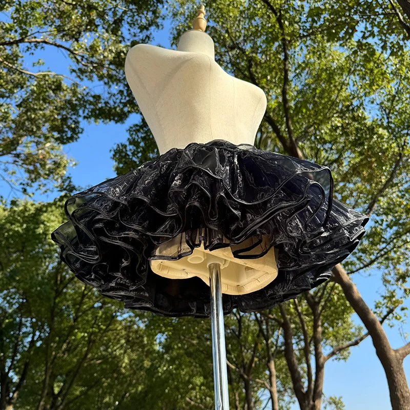 Women 4-Layereds Pleated Tulle Petticoat White Black Tutu Puffy Party Cosplay Skirt Underskirt Boneless Petticoats Tutu Dress