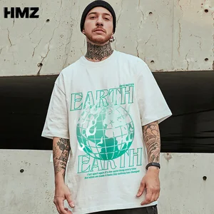Футболка HMZ мужская с принтом земли, хлопковая рубашка в стиле хип-хоп, уличная одежда, топ с коротким рукавом в стиле Харадзюку, уличная одежда, лето 2022