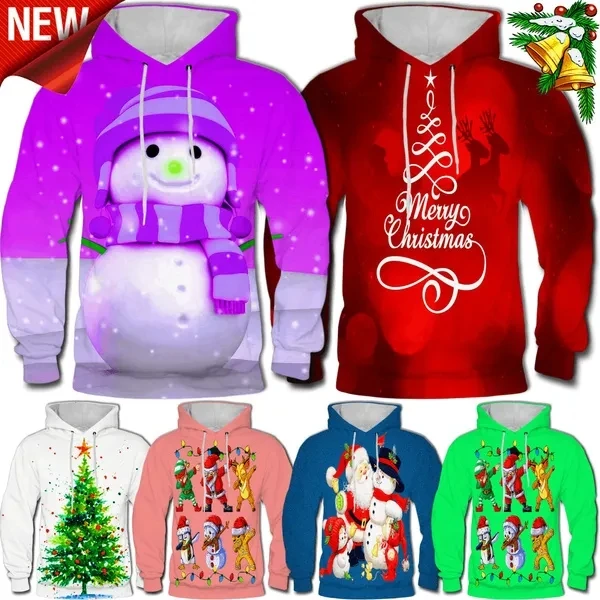 

Snowman Deer Gingerbread Man Graphic Hoodies 3D Santa Claus Printed Hooded Sweatshirts Kids Funny Tracksuits Women Y2k Clothing