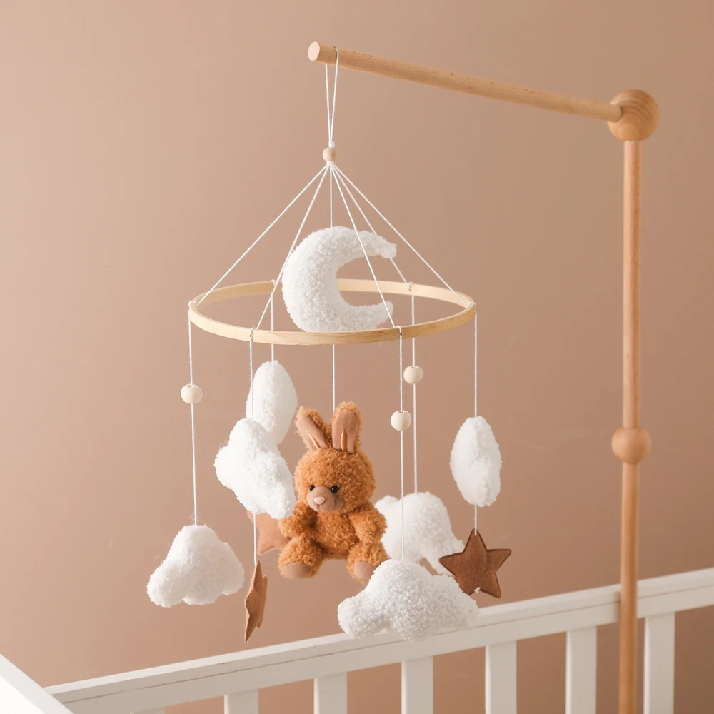 Holz Krippe Mobile Baby Bett Glocke Rassel Spielzeug Weiche Filz Cartoon Bär Mobile Hängen Neugeborenen Spieluhr Bett Glocke Hängen Halterung Spielzeug – Detail 14