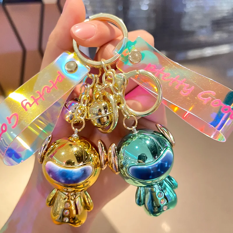 

New Cartoon Cute Alien Key Chain Shiny Spaceman Acrylic Bag Ornaments Car Key Ring K5161