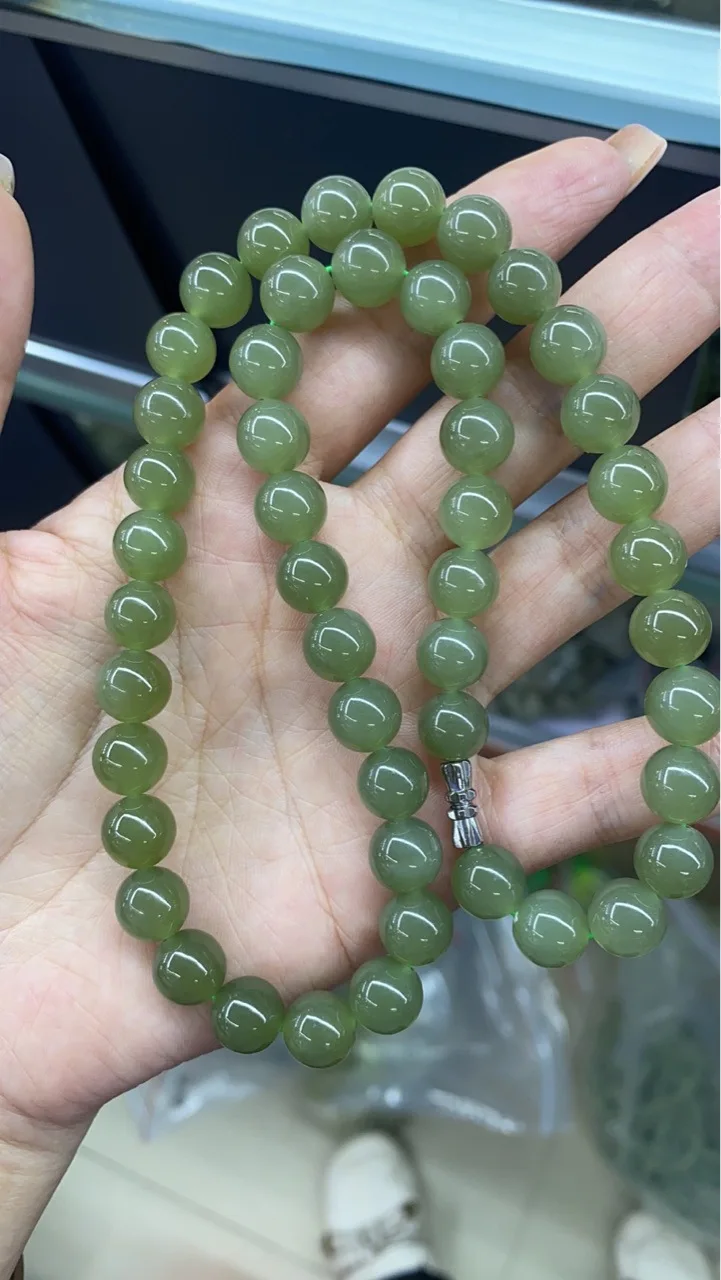 

Natural 100% real green hetian Jade carved 10mm round beads jade bracelets for couples woman men Gift with jade Necklace
