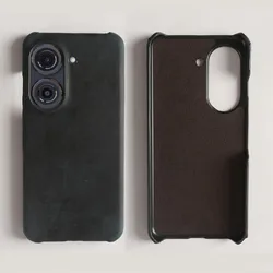 Handcrafted Genuine Leather Crazy Horse Pattern Phone Case - Real Cowhide Cover Housing Coque Back Shell - Asus Zenfone 11 Ultra (Dark Blue 3801)