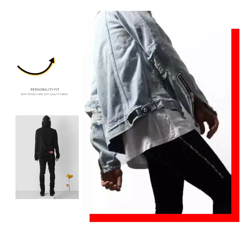 Wearing Black Slim-Fit Zipper Denim Pants