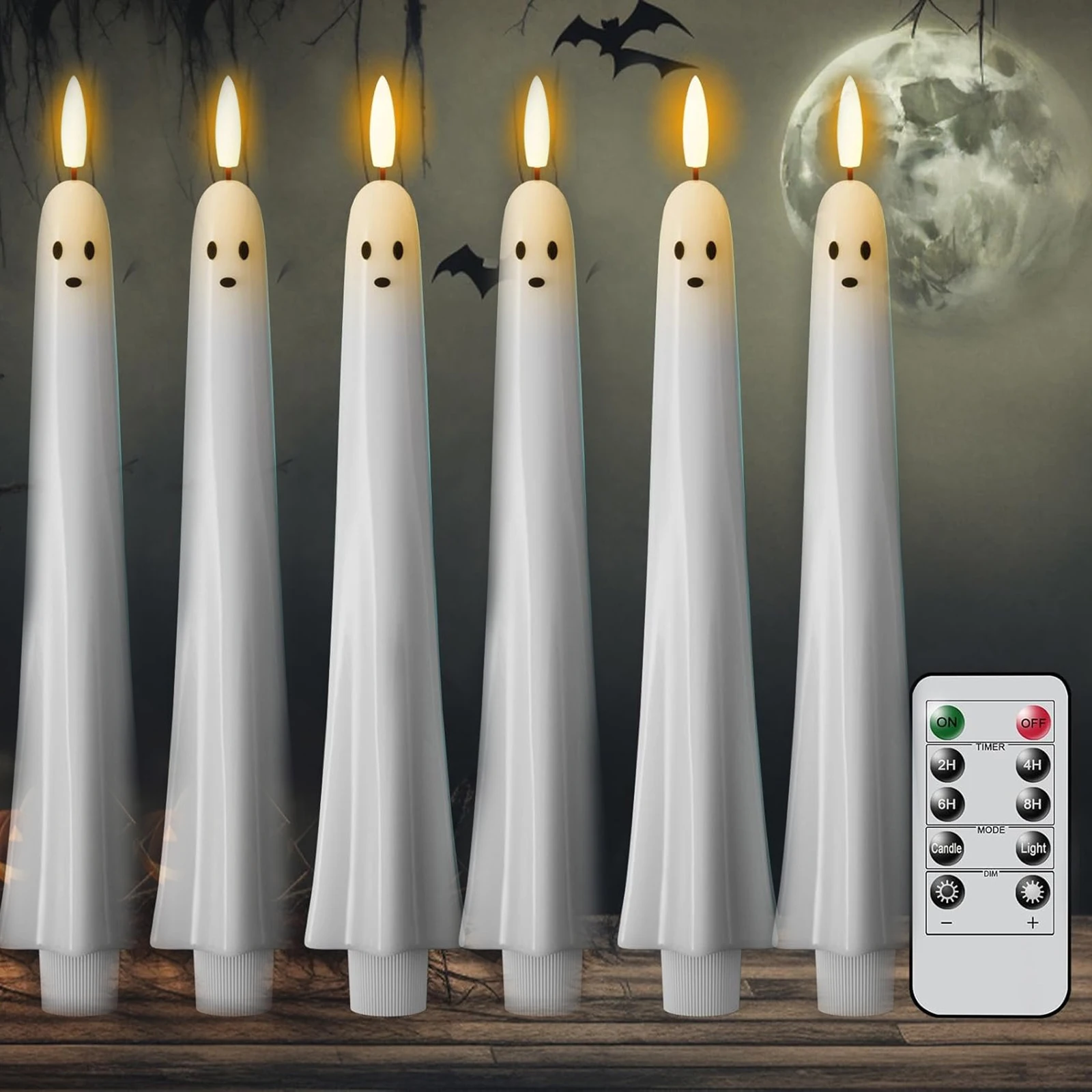 Ghost Shaped Ghost Taper Candles Battery Operated 2/4/6 Pack LED Candles Set with Remote and Timer for Wedding Party Home Decor