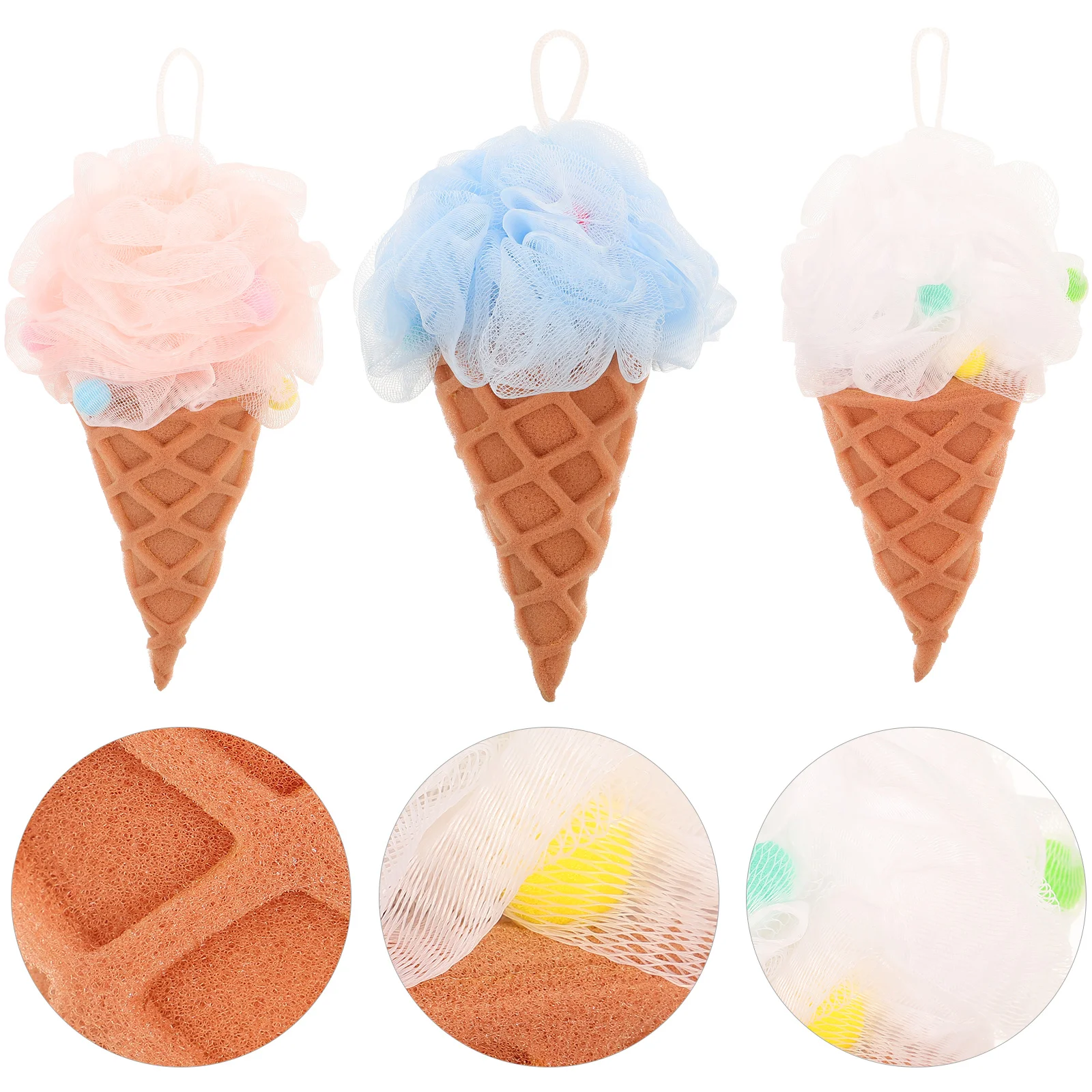 

3 Pcs Ice Cream Bath Ball Shower Exfoliating Body Lotion Frosted Cleaning Scrubber Pe Absorbent