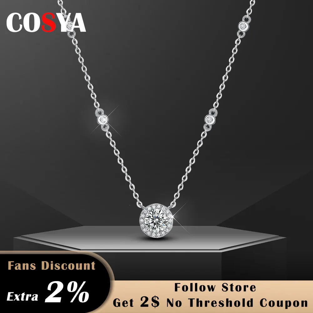

COSYA 0.5-3ct Moissanite Pendant Necklace For Women D Color Round Cut 925 Sterling Silver Moissanite Necklaces Wedding Jewelry