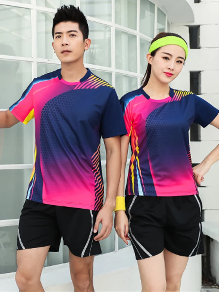 Faztonvg Korean Table Tennis Clothes Couple Badminton Suits Men Women Quick Drying Sports Shirts Volleyball Short Sleeve Summer