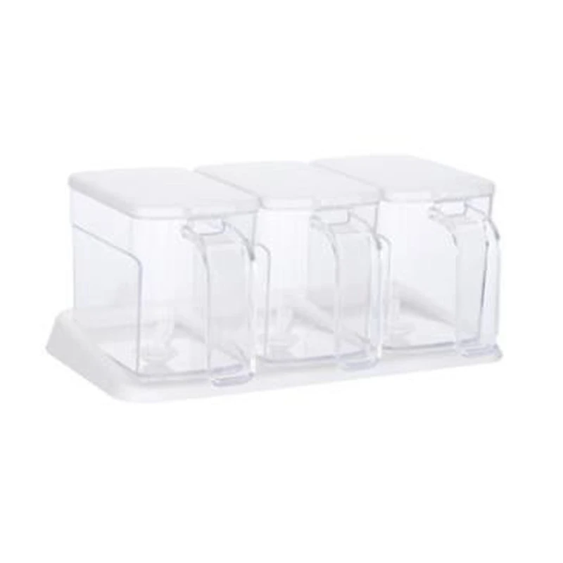 

Clear Seasoning Box, 3 Pieces Salt Sugar Storage Container, Seasoning Spice Pots With Cover And Spoon