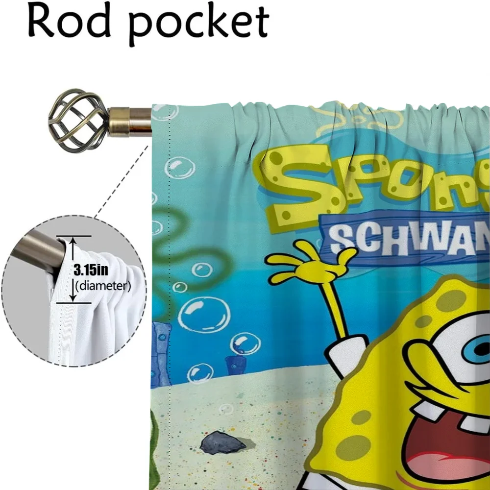 Elegant Room Curtains for Living Room S-SpongeBobS Partition Blackout Curtain Home Interior Curtains 2 Pieces Shades Kitchen 4