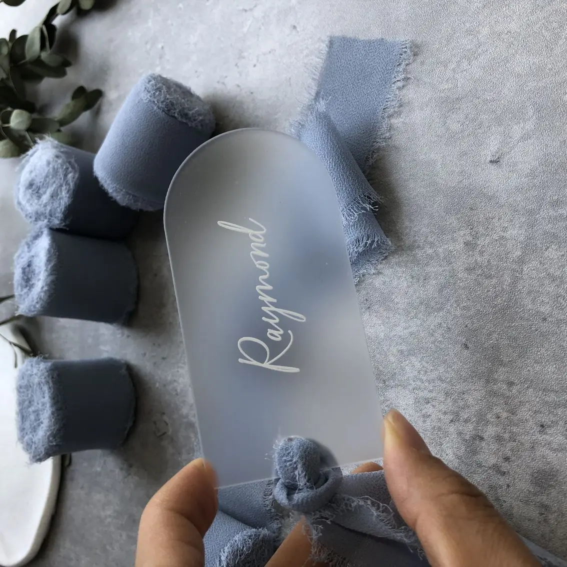 Frost NAME TAGS Acrylic Name Cards With slik Ribbon Table Setting Wedding Place Cards Party Favours Hen Party Favours