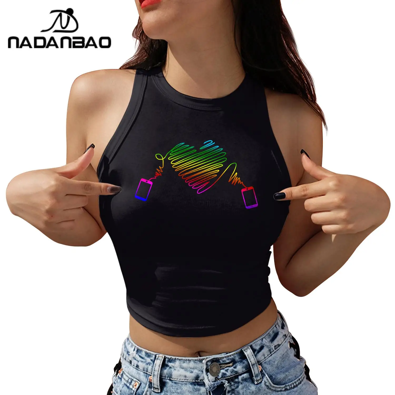 

Nadanbao, разноцветные женские майки с принтом в виде сердечек, повседневная женская футболка, новая трендовая женская одежда