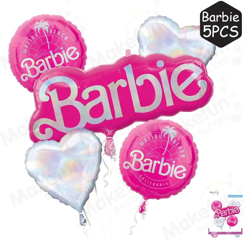 Ballons en Film d'aluminium emballés individuellement, série thème Barbie rose, grande Collection, décoration de fond de fête, 5 pièces/ensemble