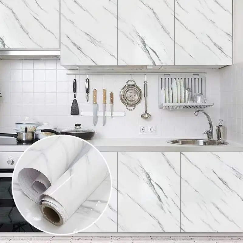 6m Kitchen Fire Oil Proof Marble Wallpaper Foil Self Adhesive Bathroom Wall Waterproof Stickers Cabinet Removable Contact Paper kitchen stove cabinet furniture wallpaper waterproof oil proof fire resistant high temperature self adhesive marble stickers