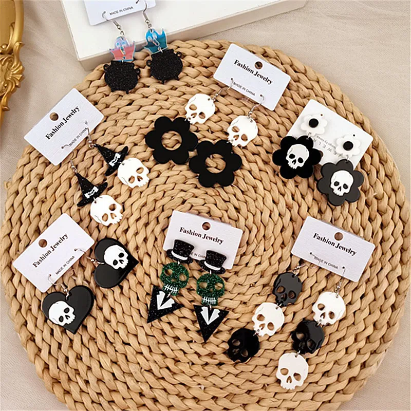 

Halloween Horror Funny Heart Shaped Skull Earrings for Women Pumpkin Ghost Demon Fun Ghost Flower Earhook Party Gift Jewelry