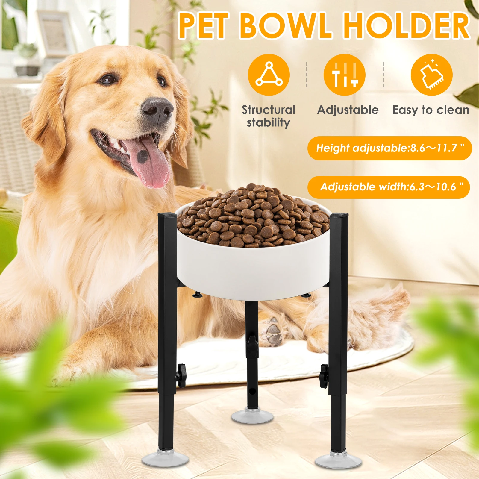 Metal Adjustable Elevated Dog Food Bowls Stand for Large Pets