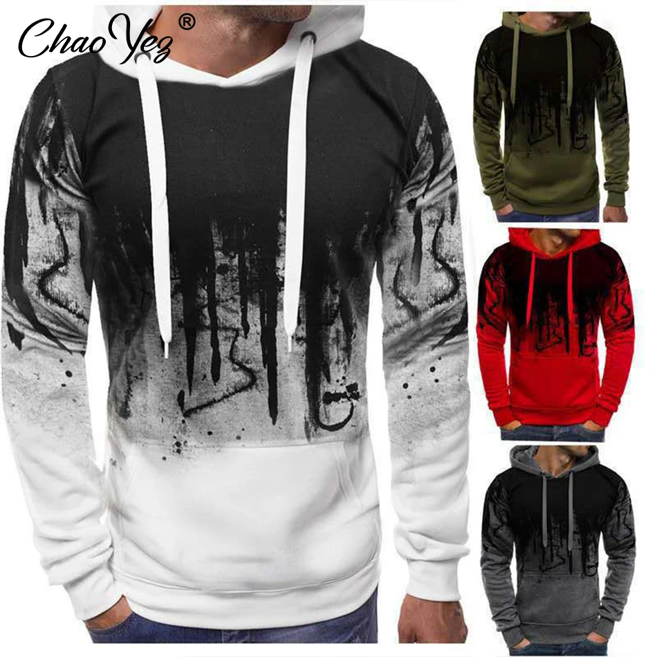

Spring Autumn Brand Men Tracksuit Hooded Casual Sweatshirt Jogging Running Sportswear Men's Splash Ink Print Clothes Streetwear