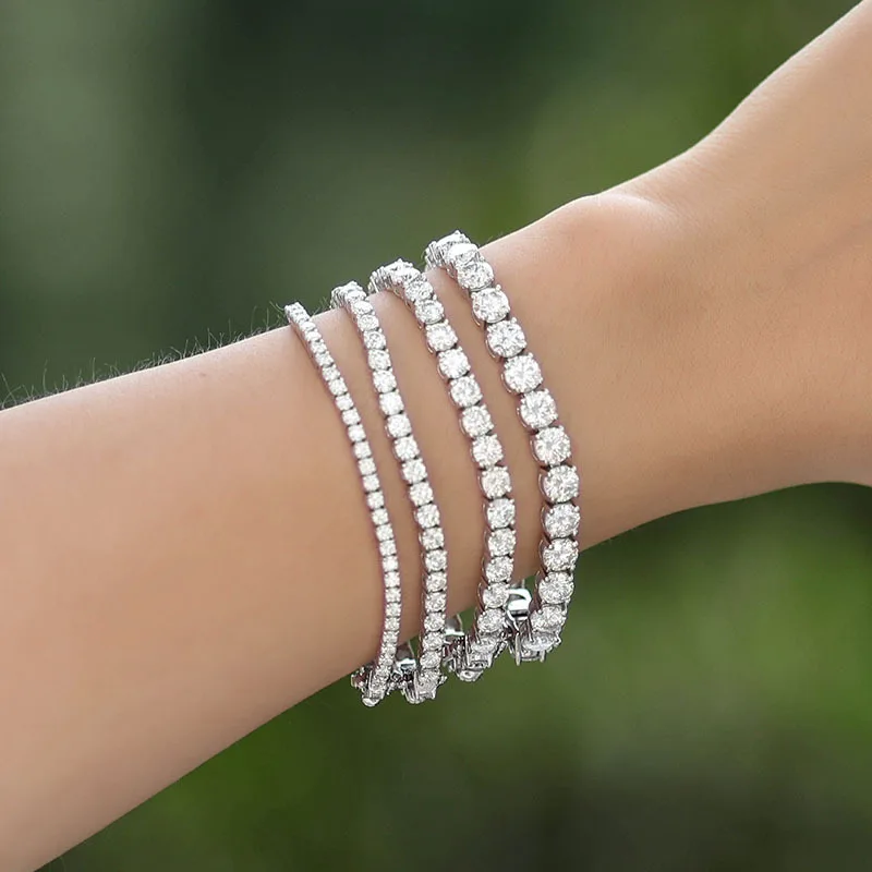 14K White Gold 2mm D Color Tennis Chain Bracelet 18.5cm Length Custom Jewelry
