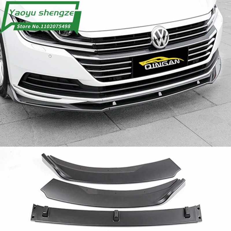 Paraurti Anteriore Lip Splitter Per Vw Volkswagen Arteon Cc 4-Door 2018 2019 3 Pz/Set Pp Nero