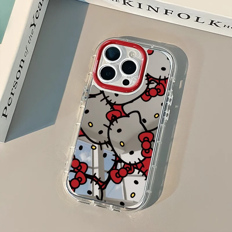 כיסוי טלפון מראה פנים מלא HelloS KittyS עם קו אדום לאייפון 17 16 15 14 12 13 11 Pro Max XR XS MAX 8PLUS Y2K כיסוי ילדה