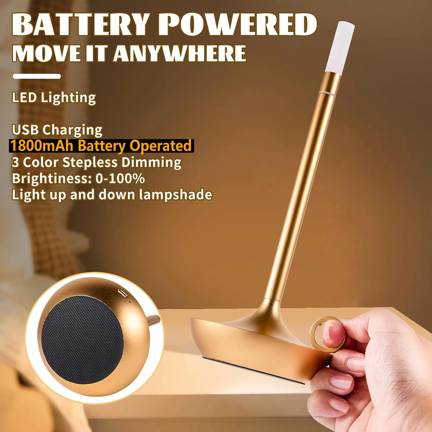 Rechargeable Table Lamp Touch Sensor Desktop LED Night Light Wireless Reading Lamp for Restaurant Hotel Bar Bedroom Decor Light 4